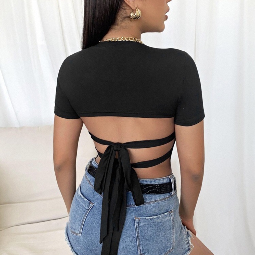 Women’s Black Backless Crop Top - image 3